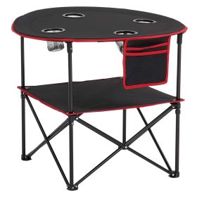 Folding Camping Table, Portable Outdoor Lightweight Picnic Table, 600D Oxford Fabric Waterproof Canvas Travel Beach Tables, with 4 Cup Holders