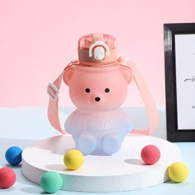 waterCute Water Bottle 27oz With Strap Portable Leakproof BPA-free Kawaii Bear Straw Drink Bottles (Color: Pink)